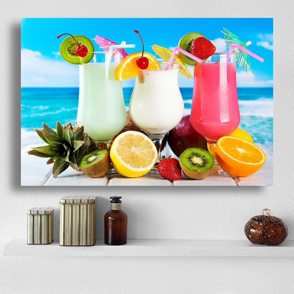 Modern Fresh Fruit Juices and Cocktails Canvas Painting Summer Sea Wall Picture Posters and Prints for Living Room Decor Cuadros
