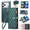 PU Leather Card Holder Wallet Phone Case with Crossbody & Wrist Strap for 16E 17 Ari 16 15 14 13 12 11 Pro Max XS 8 Plus