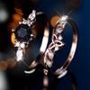 S/set Luxury Crystal Hexagon Stone Engagement Promise Ring Sets For Women Rose Gold Color White Zircon Flower Wedding Jewelry