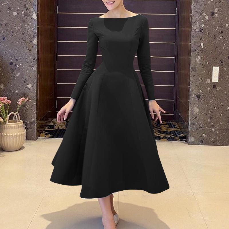 

ZANZEA Женское повседневное платье А-силуэта с круглым вырезом и длинным рукавом, однотонное L