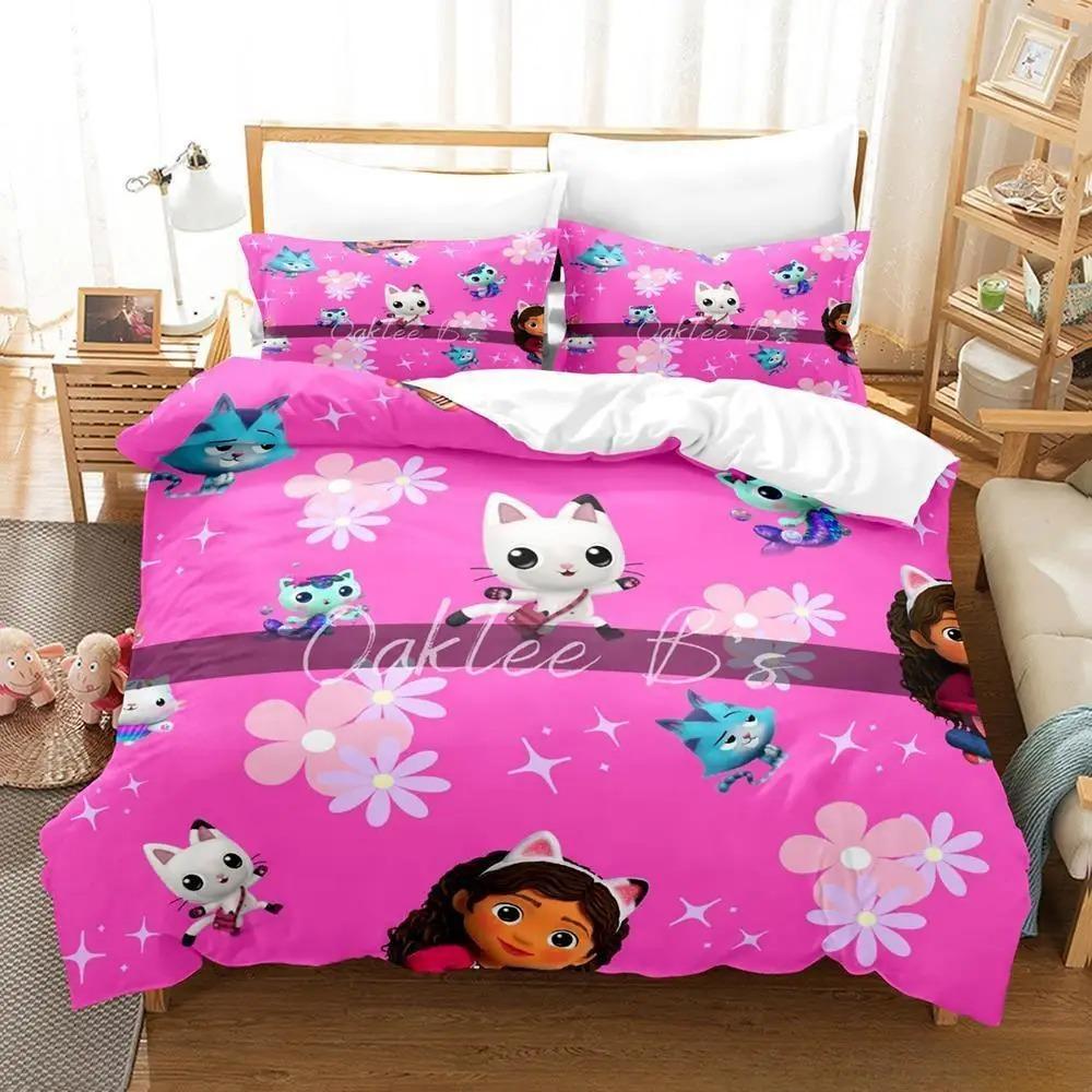 Gabbys Dollhouse Bedding Set Single Twin Full Queen King Size Bed Set Adult Kid Bedroom Duvet Cover Sets 3D Anime Bed Sheet Set
