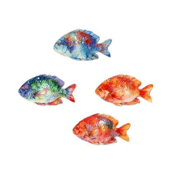 4 Pcs Wooden Fish Wall Decor  Ocean Animal Watercolor Art with 4 Vibrant Styles