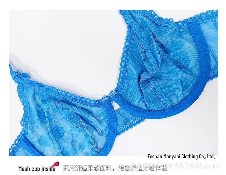 European & American Sexy French Lingerie: Slimming Flocked Print Plus Size, Anti-Sagging Bra