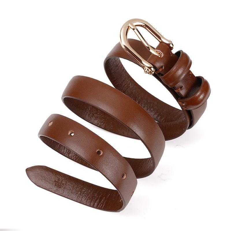Top Layer Cowhide Belt Women's Pin Buckle New Year Trendy Thin Belt Casual Belt Decorative Belt