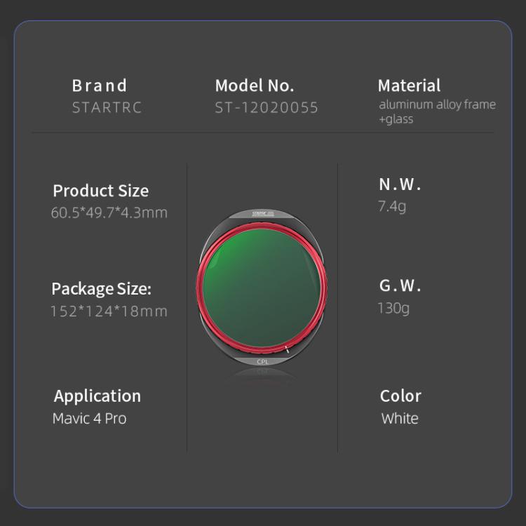 For DJI Mavic 4 Pro STARTRC CPL Lens Filter