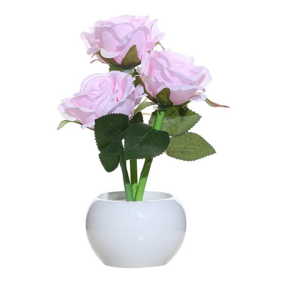 Rose Nachtlicht Künstliche Blume LED Nachttischlampe Tischlampe Kunstrose mit Keramikvase Romantisch
