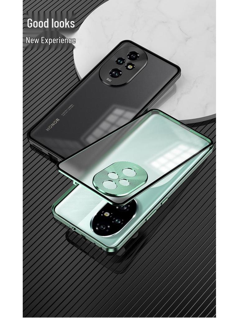 Honor 400pro Metal Frame Phone Case: Snap-Button, Frosted Back, Protective Mirror.