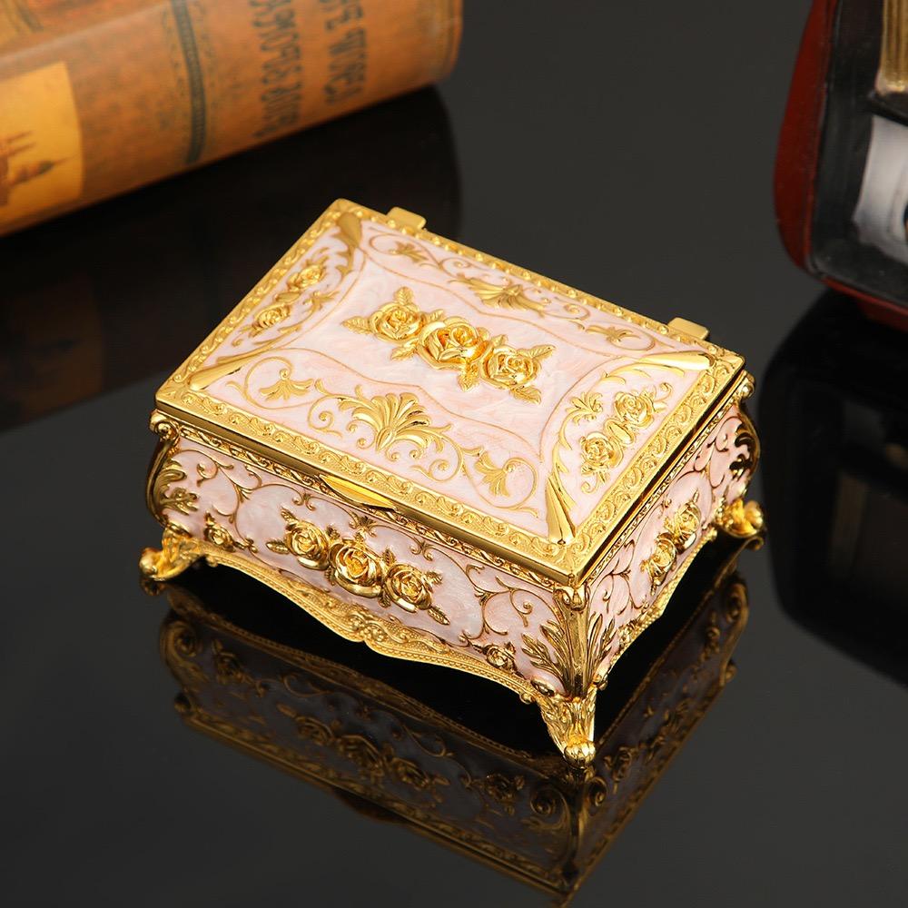 European Style Jewelry Storage Box Portable Travel Organizer Necklace Case Alloy Storage Earrings Ring Dressing Table Display
