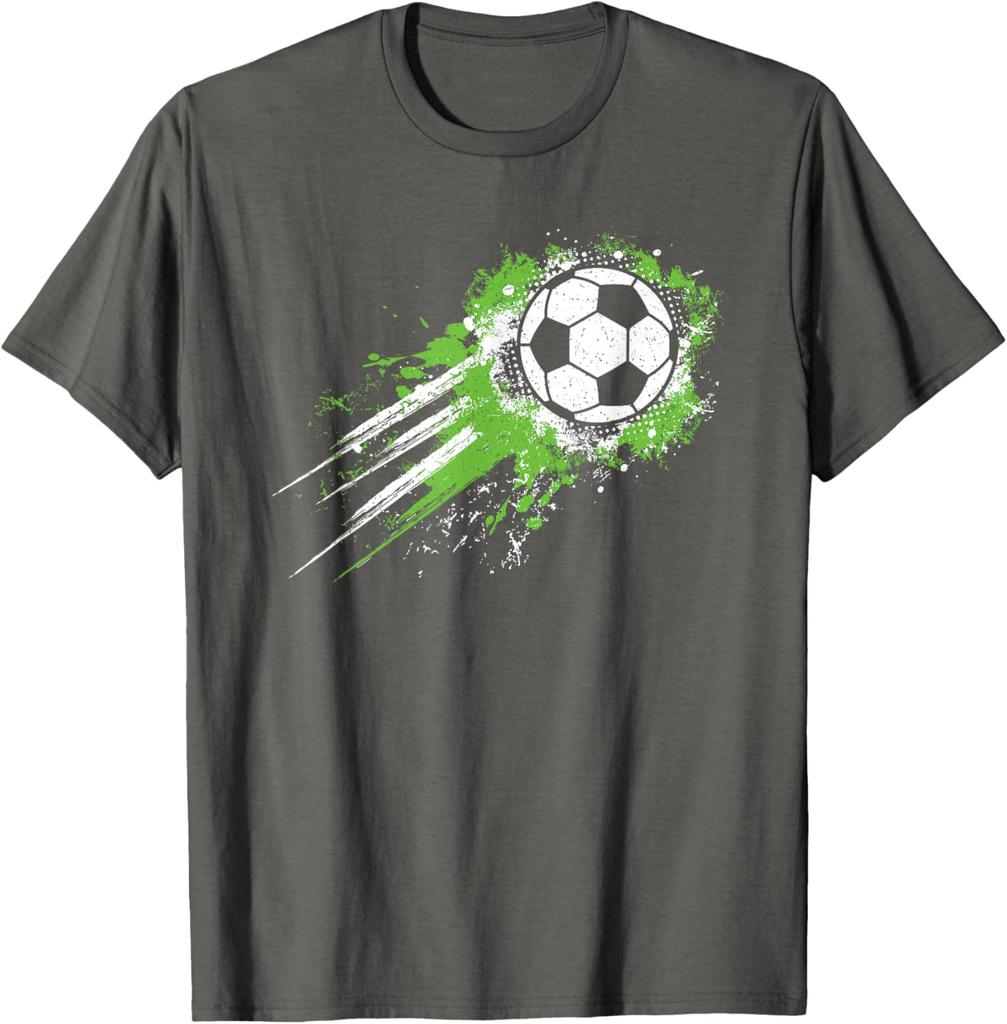 Grunge Soccer Ball Splash Graphic Tee Breathable Cotton Short Sleeve Tshirt For Boys And Unisex