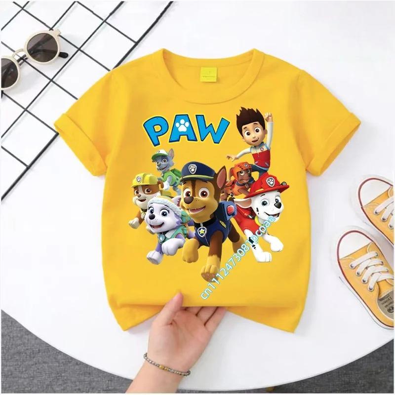 Hot Paw Patrol Kids T-shirts Kawaii Cartoon Character Printed Shirts Cute Boys Girls Casuals Tops Summer Birthday Clothing Gift