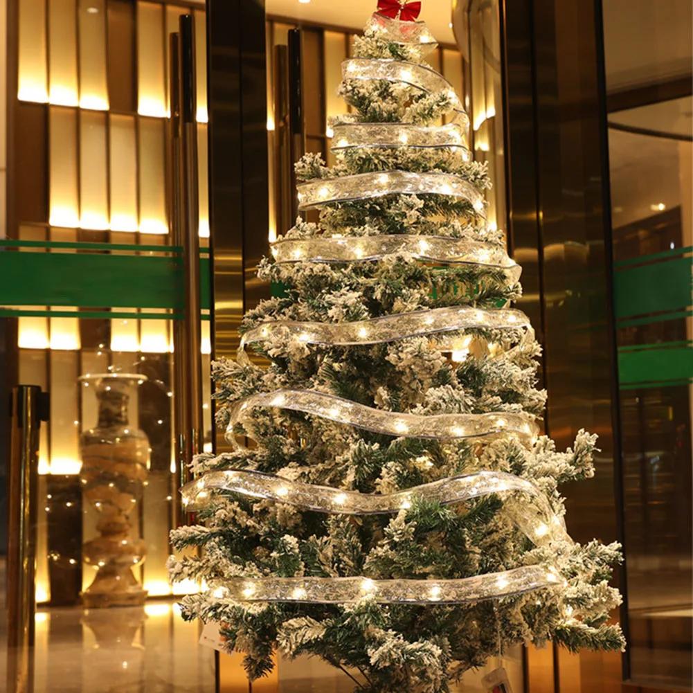 LED Christmas Ribbon Lights Battery Operated Ribbon String Lights Warm Light Christmas Tree Decorations DIY for New Year Decor