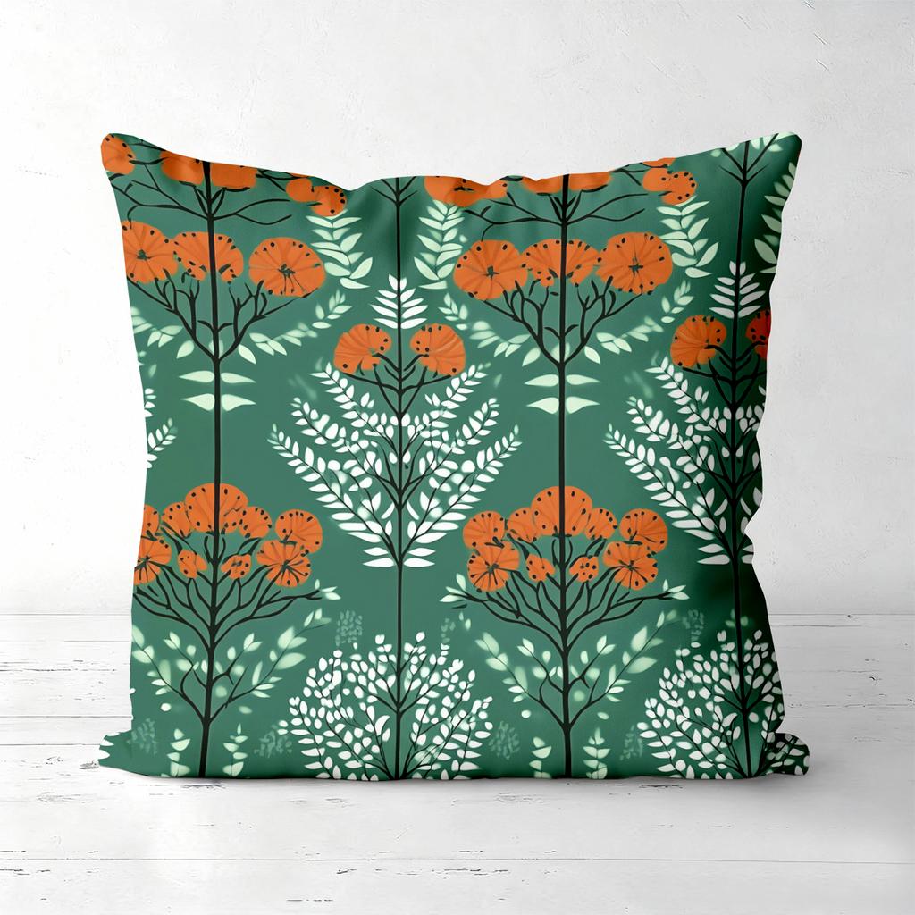 Green Floral Pattern Throw Pillows Decorative Cushions Polyester Pillowcase, Sofa Decorative Cushion Cov Headboard Pillow