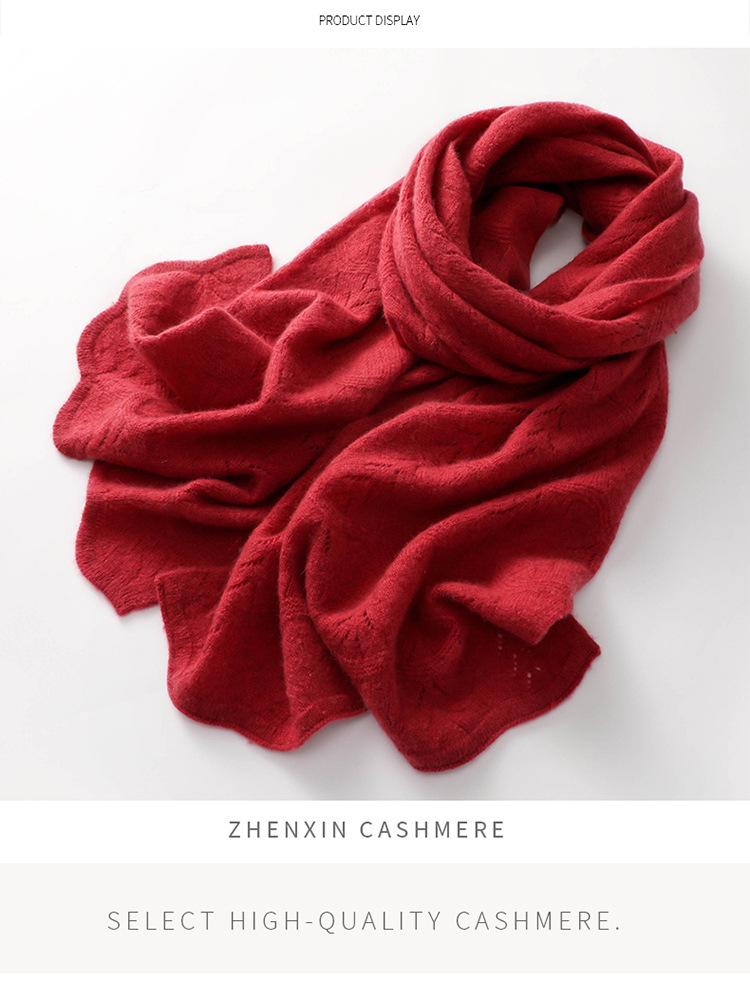 Damen Weicher Reiner Kaschmir Koreanischer Stil Ausgestanzter Rosa Schal für Herbst und Winter