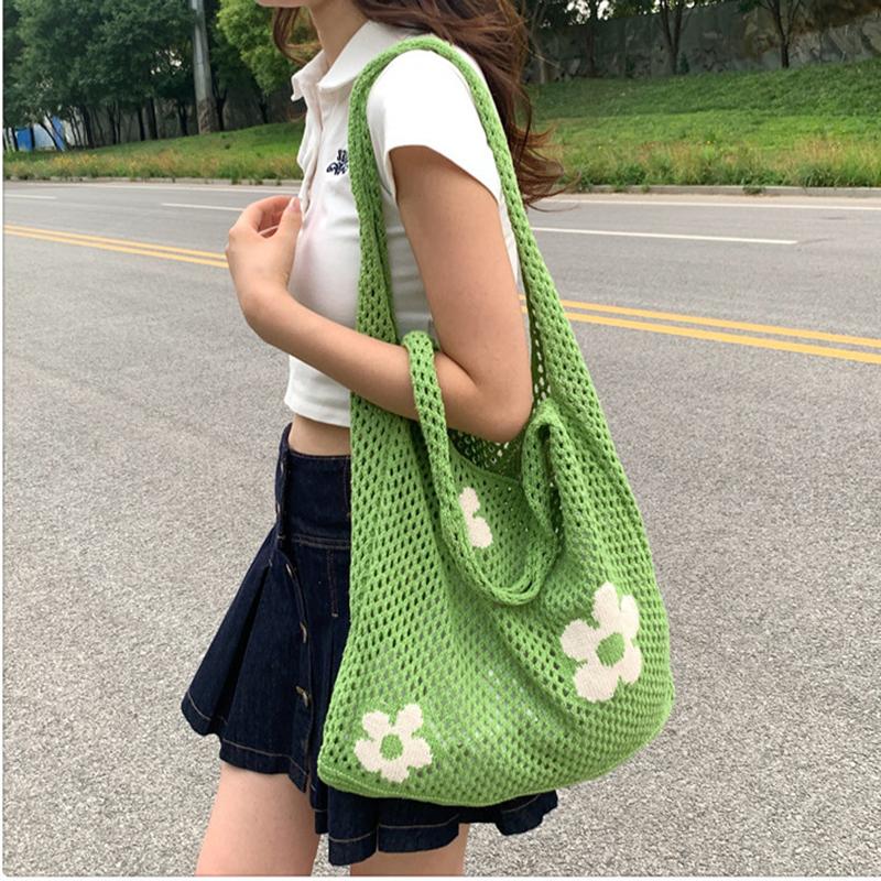 Nowa Prosta Retro Torba na Ramię Torebka dla Kobiet Moda Słodki Kwiat Ażurowa Torba Tote Duża Pojemność Damska Torba na Zakupy