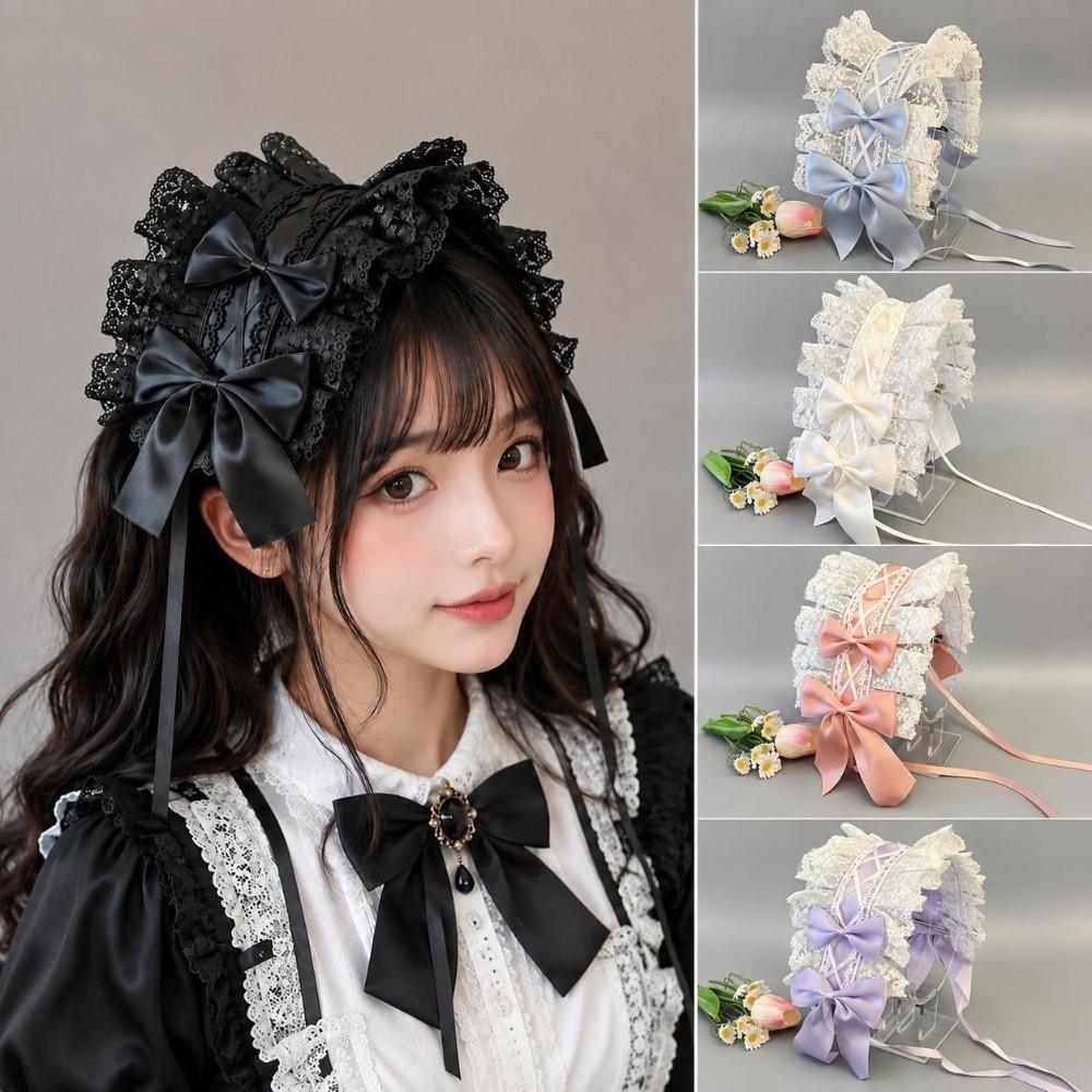 Sweet Bow Lolita Headband Handmade Anime Cosplay Headdress Lace Bow Hairband Lolita Fashion