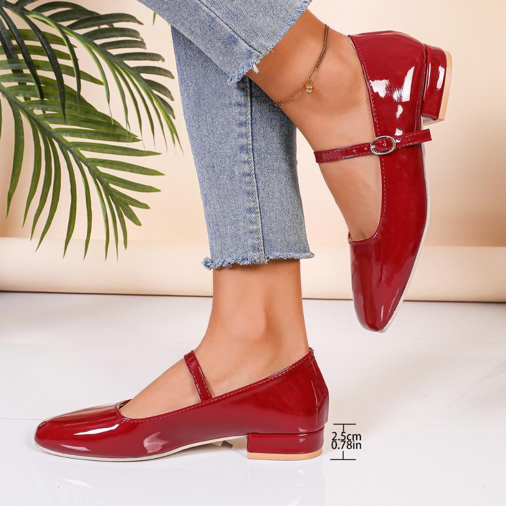 Fashion Mary Jane Shoes for Women New Fashion Medium Heeled Women Single Shoes Soft and Comfortable Red Ballet Shoes Zapatos De Mujer