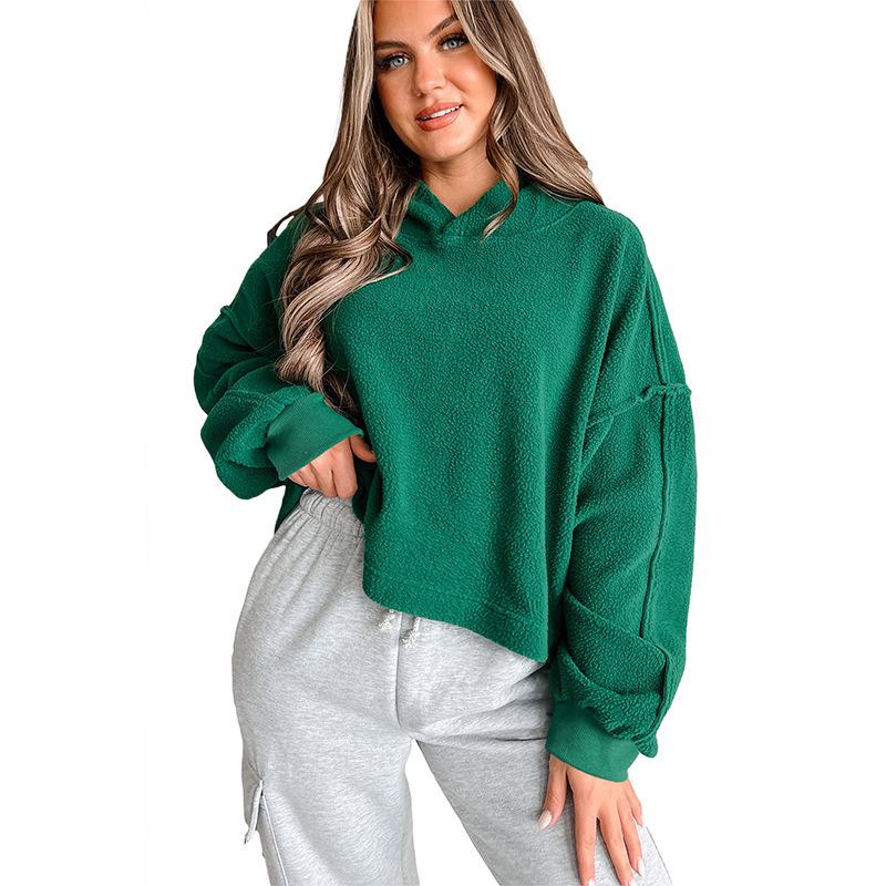 

Shiying Women s European & American Style Plush Hooded Knitted Pullover - Casual, Drop Shoulder Winter Sweatshirt. Extra Large зелений