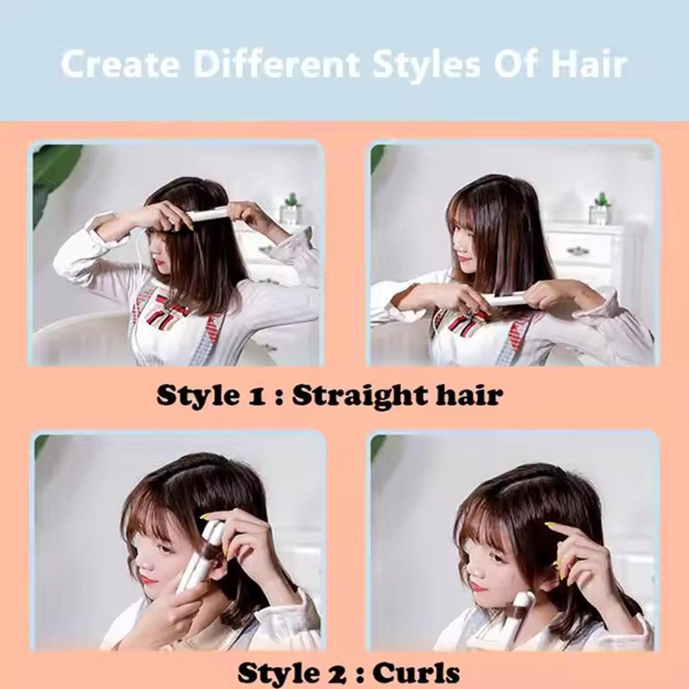 Hair Straightener Curling 2 in 1 Multi-function Styling Tool Quick Heating Ceramic Plate Non-damaging Design Bangs Clip