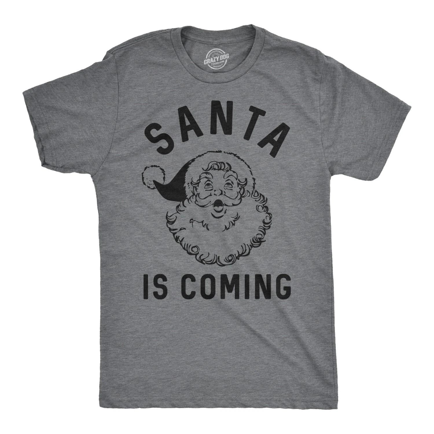 Mens Santa Is Coming T Shirt Funny Christmas Morning Tee For XXXXL