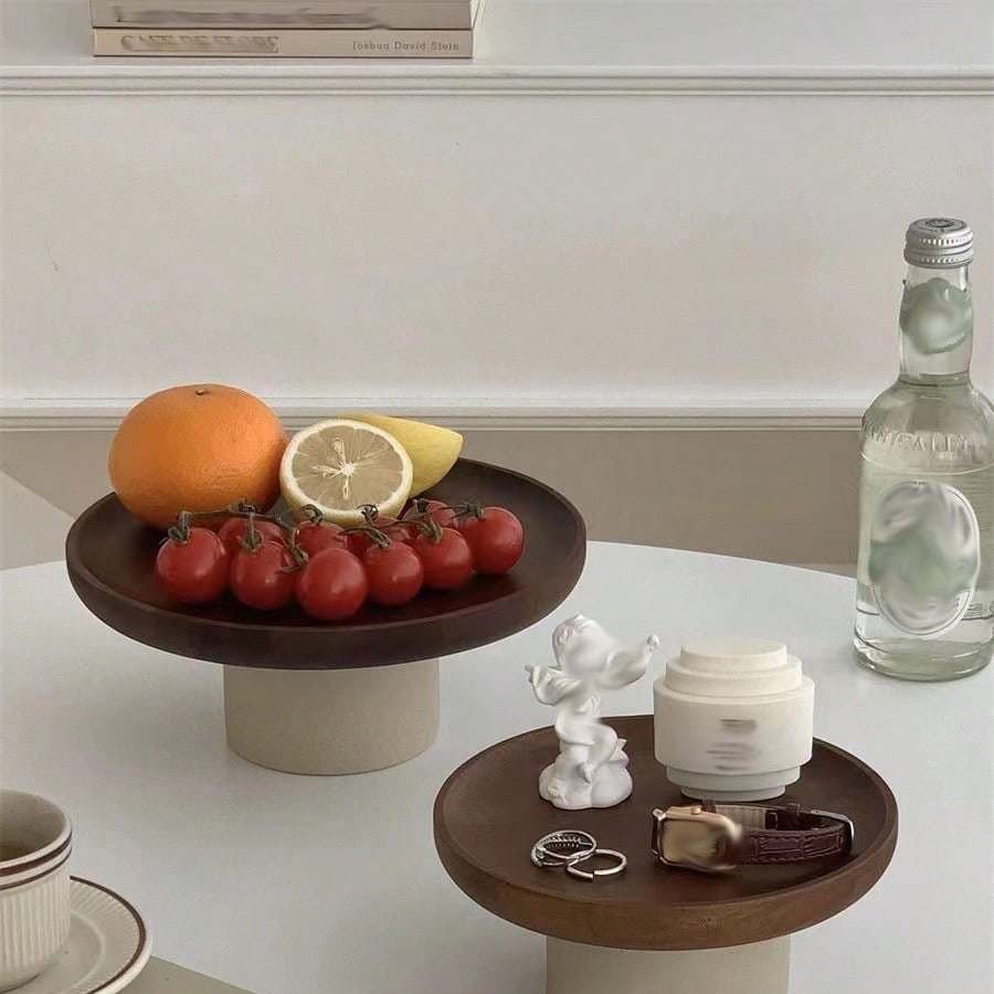 Vintage Acacia Wood Jewelry Tray Japanese Style Serving Tray For Living Room Fruits Snacks Desserts Ceramic Display Stand