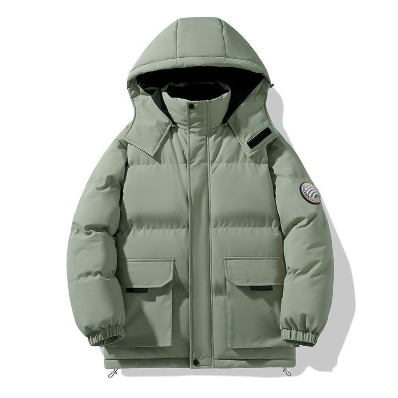 Men's Solid Color Detachable Hooded Thickened Jacket Regular Casual Long-Sleeved Warm Lining Autum and Winter Jacket