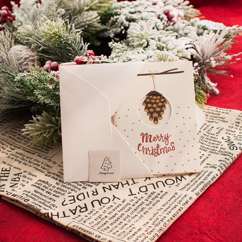 1/6pcs Christmas Greeting Card with Envelopes Merry Christmas Blessing Greeting Cards New Year Postcard Card Xmas Party Kid Gift
