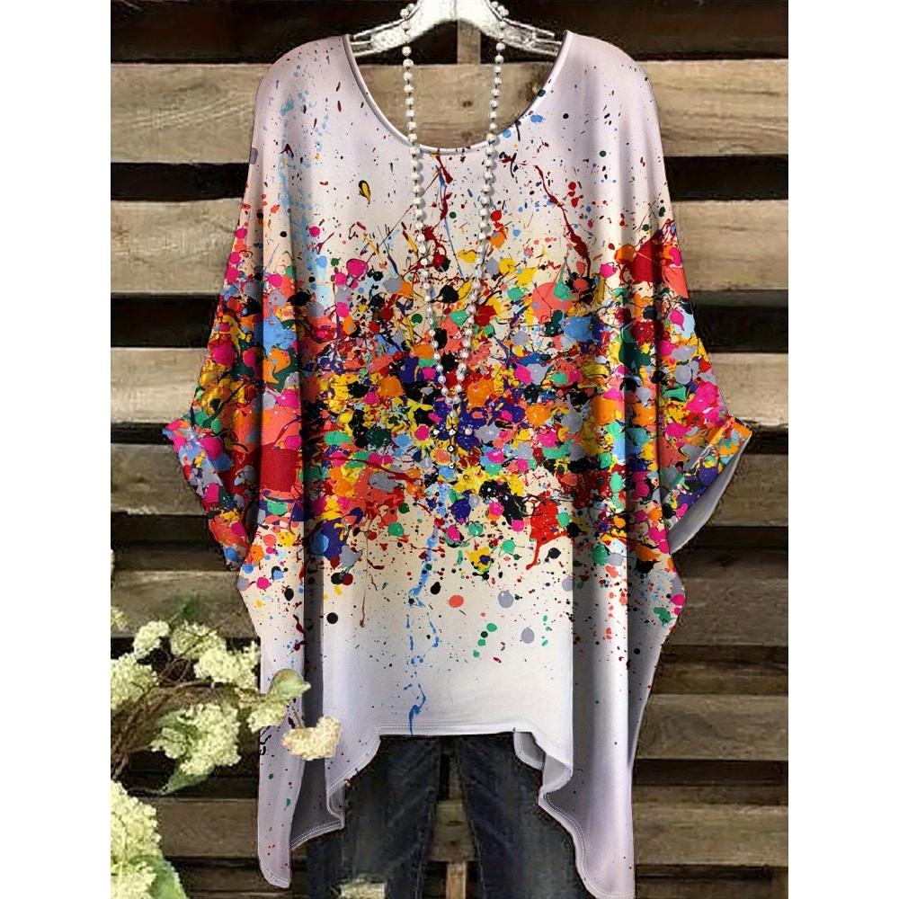 2025 Bohemian Chic Oversized Minimalist Cute Panda Print Irregular Hem Round Neck T-Shirt Stylish and Versatile Machine Washable
