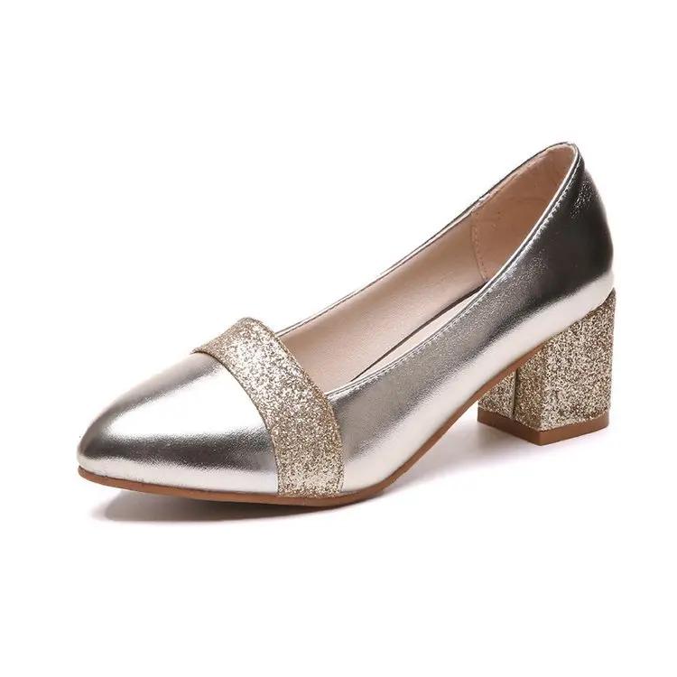 Mode Damen Pumps Süßer Stil Quadratischer Hoher Absatz Sandalen Pailletten Spitzschuh Frühling und Herbst Elegant Flach Damen Schuhe