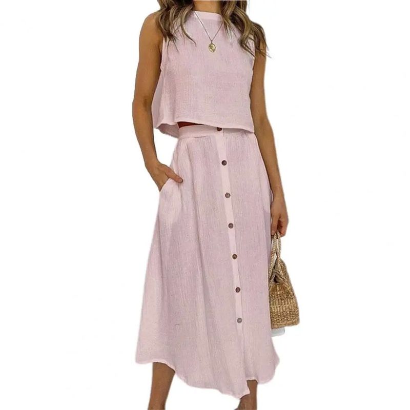 

Майка с круглым вырезом, Костюм с юбкой, Костюм-жилет с круглым вырезом, Двубортный костюм с юбкой Pink S