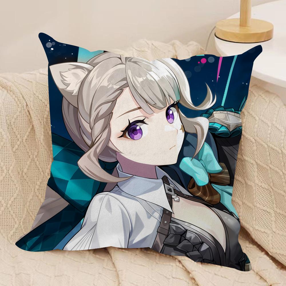 Lynette Genshin Impact Cute Cushion Cover Silky Short Plush Invisible Zipper Dustproof Sofa Pillow Case For Home Decor