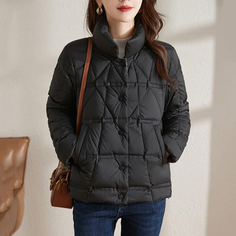 Autumn Winter Lightweight Puffer Jacket Women Long Sleeve Single Breasted Down Coat Short Parkas