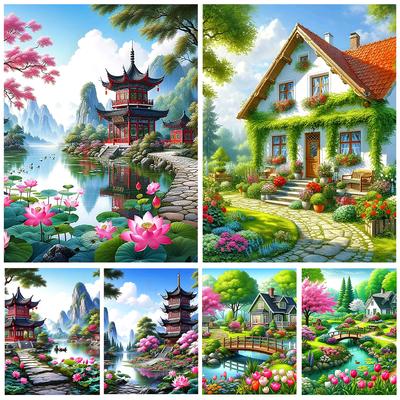 Diamond Painting Tree Tower Bridge 5DDIY Full Round Square Landscape Diamond Mosaic Jewelry Cross Embroidered Home Decoration