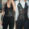 Costume da pirata vichingo medievale per adulti Costume da cavaliere gotico per donna Corsetto di Halloween Cosplay Steampunk Gilet in pelle con corazza in metallo