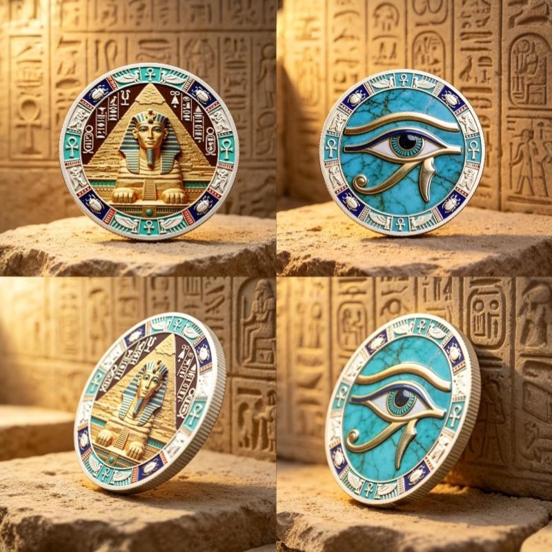 Double-Sided Ancient Egyptian Sphinx Horus Eye Commemorative Gold Coin Collection Hieroglyphic Historical Symbol Coin