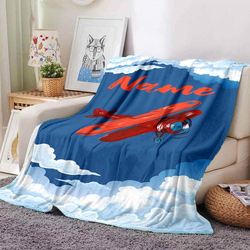 Custom Name Cute airplane Theme Printed Blanket - Perfect for Couch, Bed, Travel & Outdoor Use | Machine Washable, Cozy & Durable.