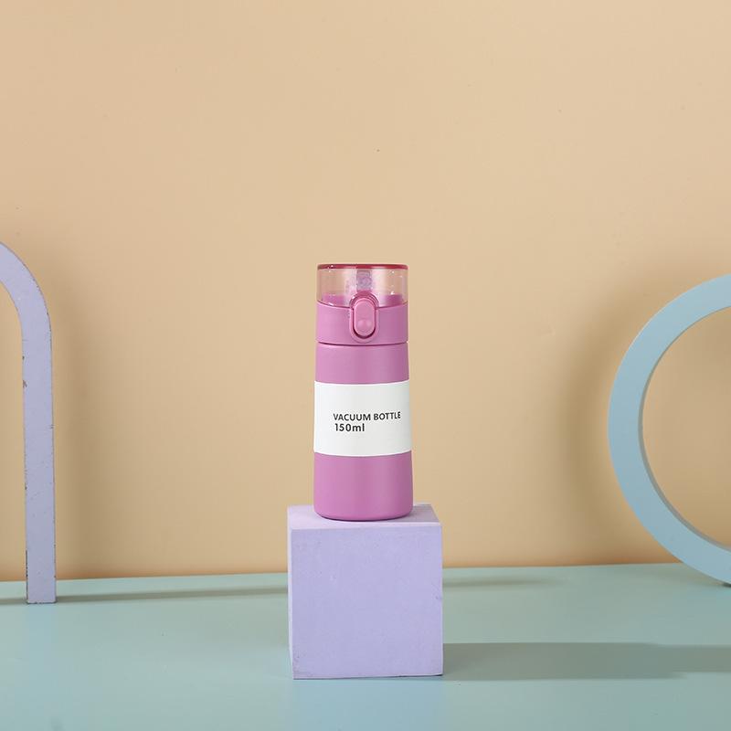 150 ml Mini-Thermosbecher, langlebiger Thermobecher mit Ein-Knopf-Öffnung, hochwertiger Wasserbecher aus Edelstahl mit Strohhalm