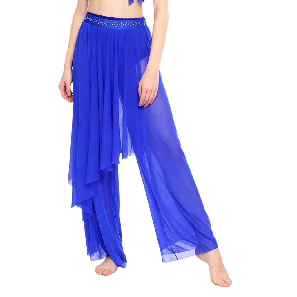 Damen Lyrical Dance Netzhose Glänzender Bund Weites Bein Unregelmäßige Überlagerung Eingearbeiteter Slip Zeitgenössische Tanzkleidung Unten