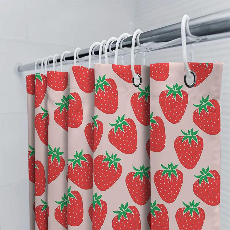 Strawberry Shower Curtain Botanical Pattern Floral Bathroom Decor Farmhouse Rustic Home Kitchen Waterproof Fabric Backdrop