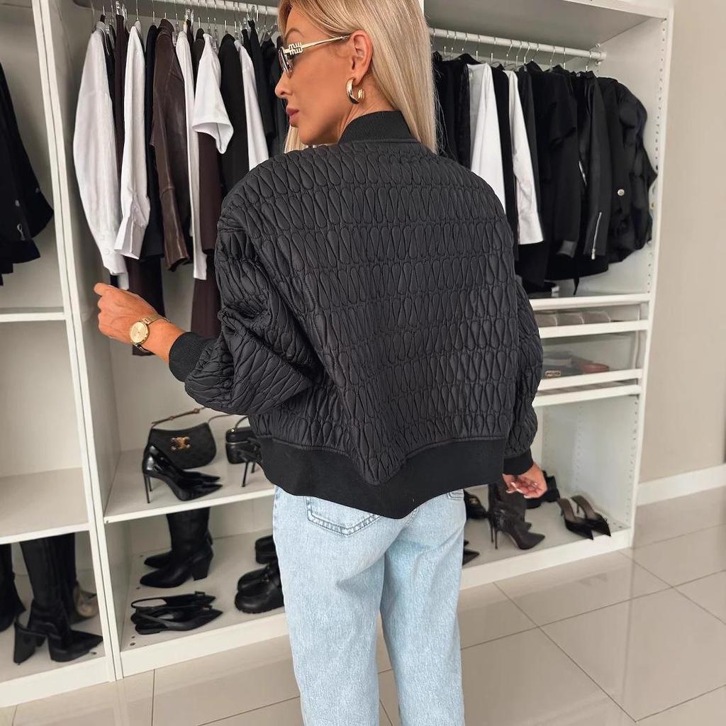 2025 Damen Herbst/Winter Bestickte Einfarbige Kurze Reißverschluss Baumwollgepolsterte Jacke