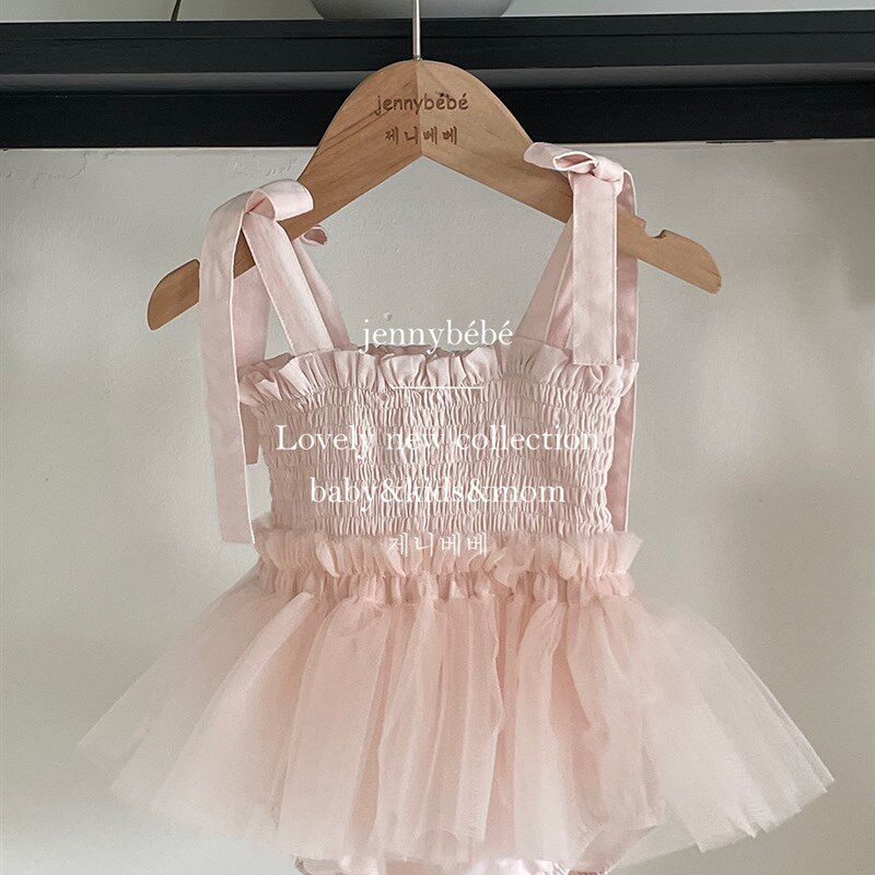 

Korean Style Baby Suspender Jumpsuit, Baby Girl Princess Mesh Ballet Style Dress, Kidsren s Sister Outfit Ready-To-Ship Rompers 80