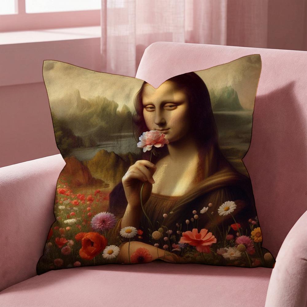 Modern Art Funny Mona Lisa Cushion Cover Multi-Scene Pillow Cover for Home & Car - Reversible, Soft & Durable for Daily Use