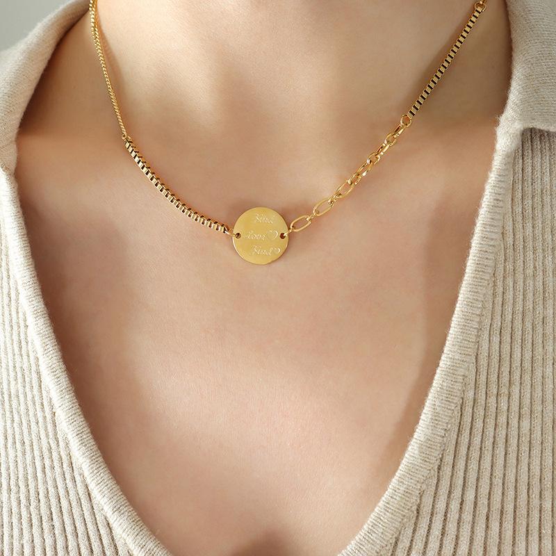 Trendy Gold-Plated Titanium Necklace with English Pendant - European & American Style
