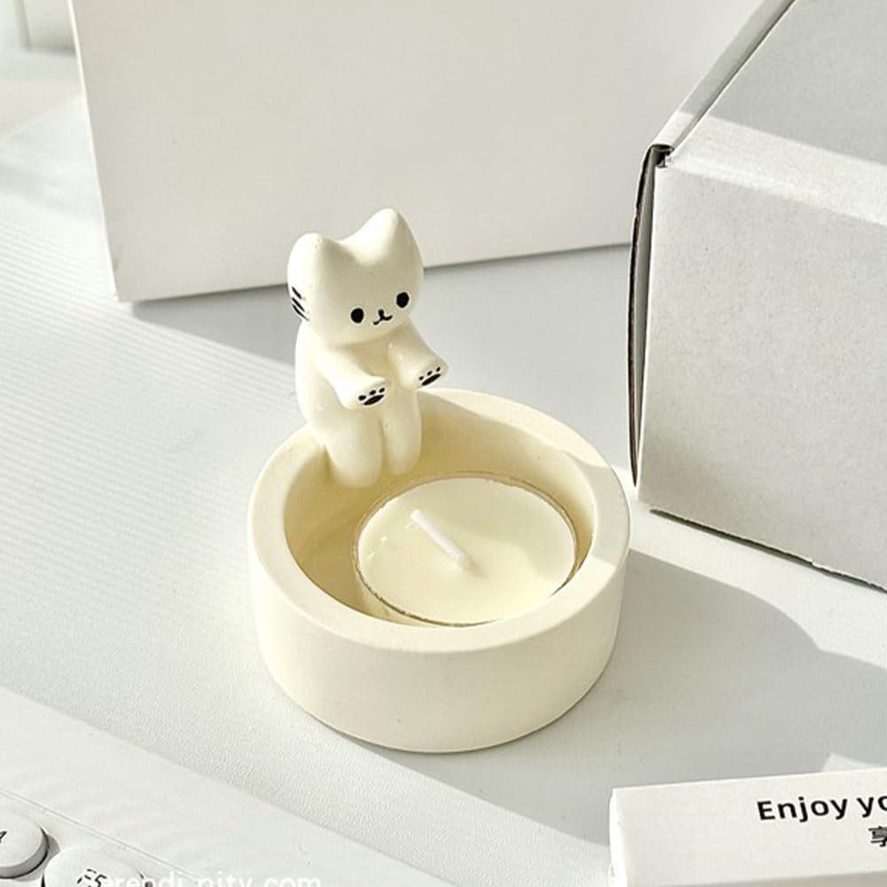 1pc, Kitten Candle Holder, Office Decoration Ceramic Art Dining Table Candle Holder Decoration, Cartoon Kitten Candle Holder