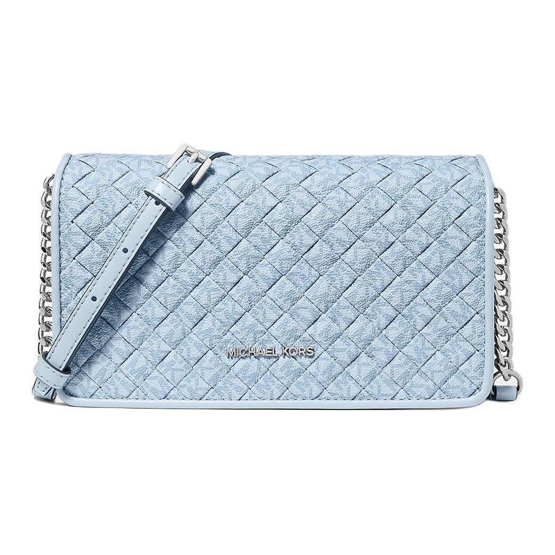 MICHAEL KORS Jet Set Travel Silver Metal Hardware Magnetic Closure Faux Leather Crossbody Bag Women s Blue синий
