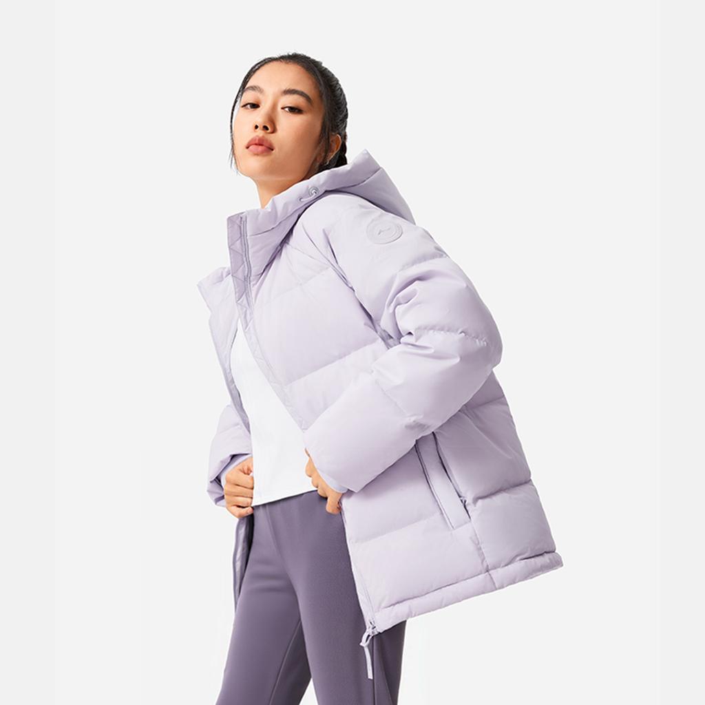 Li Ning Fitness Series Hooded Logo Stitching Down Jacket Women Outerwear AYMV776-2