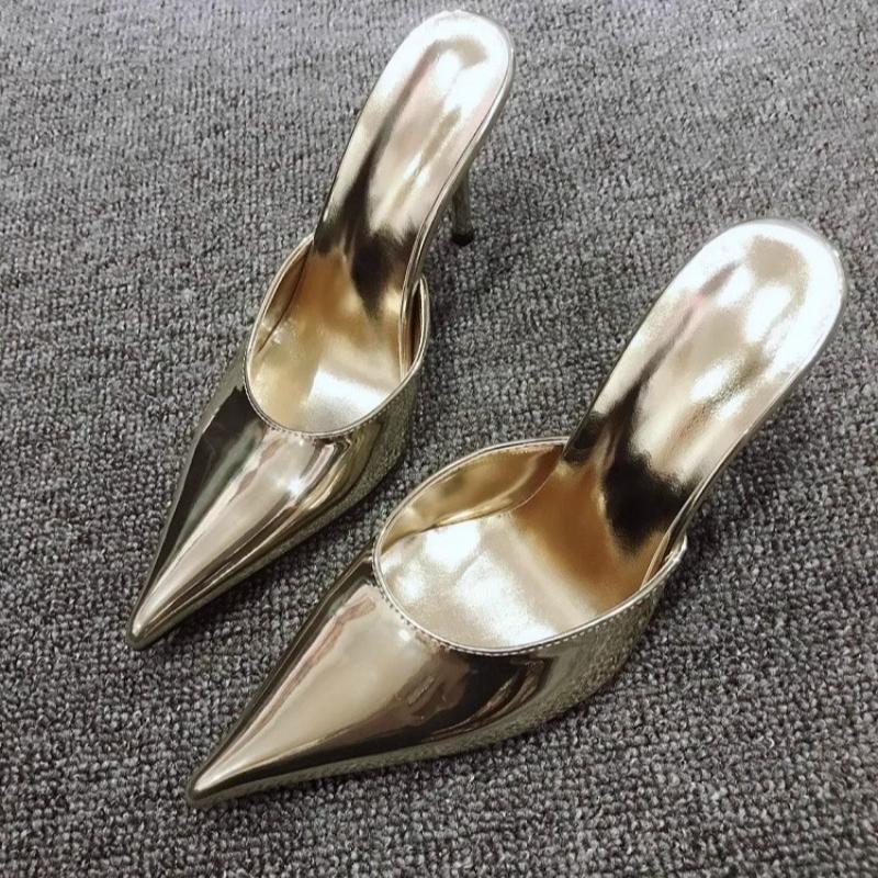 Fashion Sexy High Heels Shoes Woman Pointed Toe Mules Slippers Women Heeled Sandals 2025 Trend Summer Loafers Shallow Pumps Dress Slides