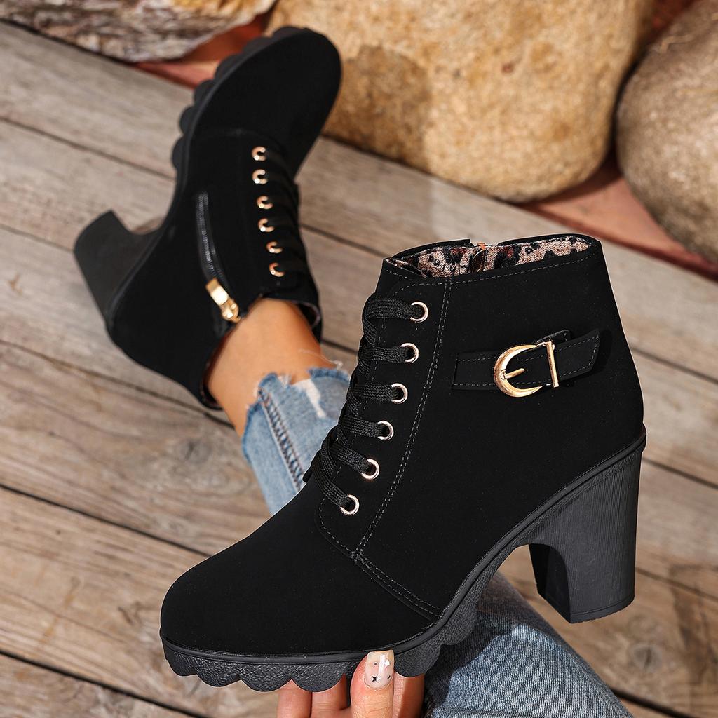 Autumn Winter Women Boots High Quality Boots Lace-up High Heels Shoes for Women Outdoor Fashion Anti-slip Boots Botas De Mujer
