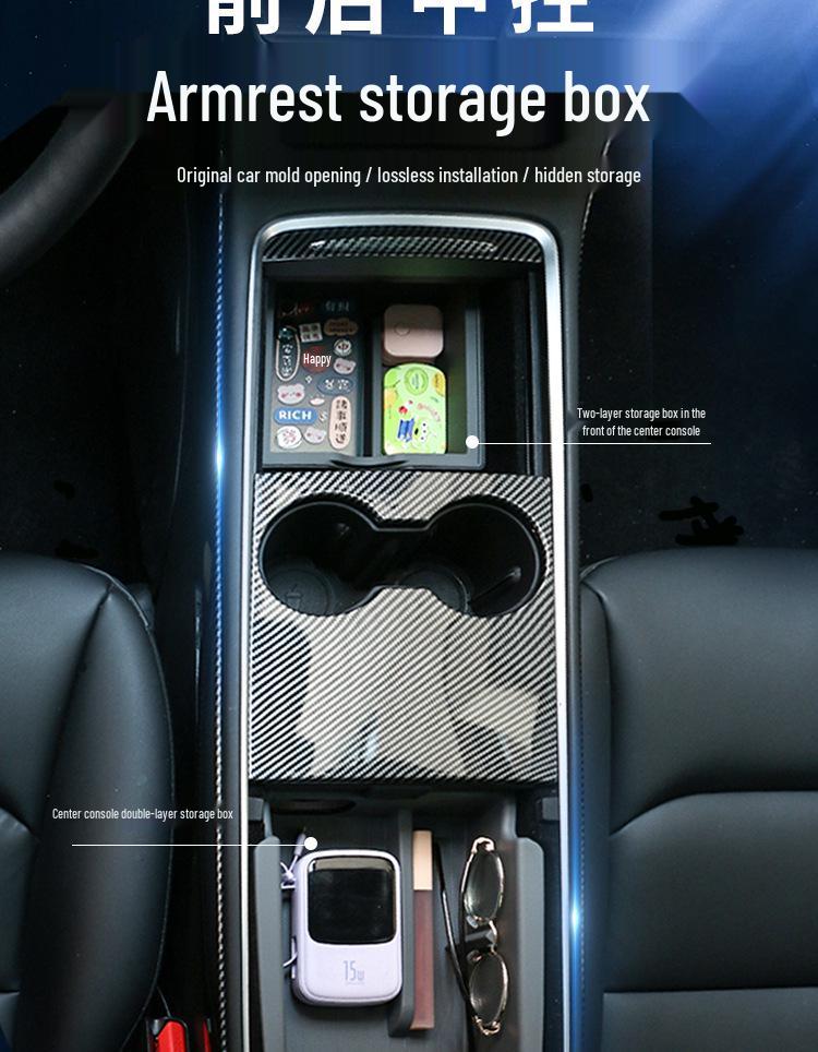 Eco-Friendly Double-Layer Armrest Storage Box for Tesla Model Y Center Console
