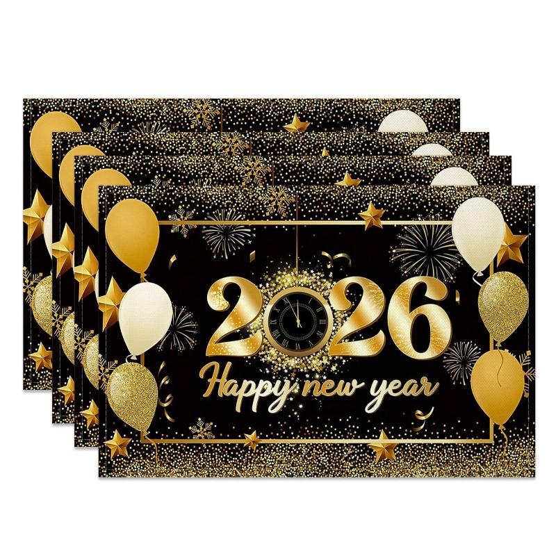 4/6/8 Stück Neujahr Glitzer Platzset Feuerwerk Design Festliche Esstischdeko Schimmernde Feier Weihnachtsessen Matte