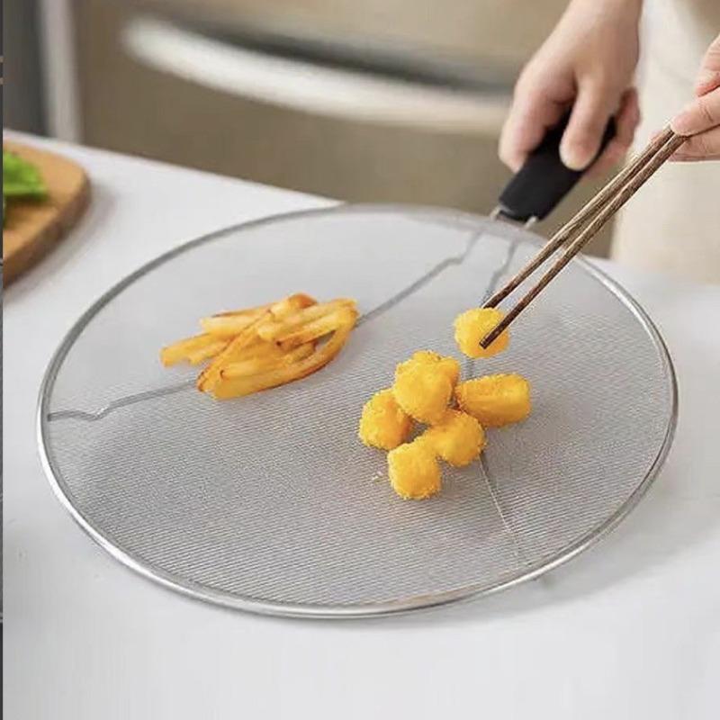 Stainless Steel Splatter Guard Oil Screens Circular Oil Splash Cover with Handle Used for Deep Frying and Cooking Kitchen Tools